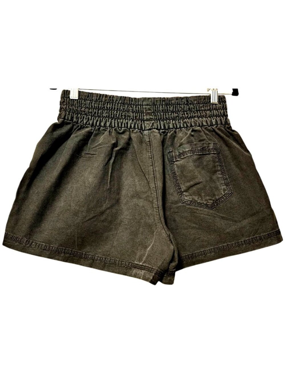 Aerie Women's XS Gray High-Waisted Cotton Lyocell Smocked Waist Shorts With Pock - Picture 3 of 11